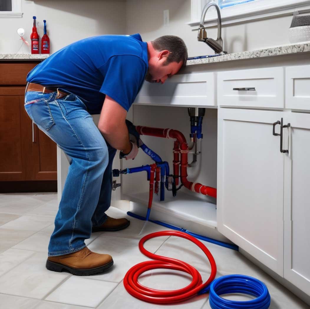 Plumber installing modern residential water piping